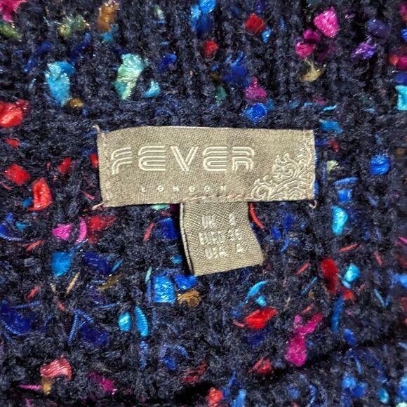 FEVER LONDON SWEATER MULTI COLOR OVER NAVY BLUE SIZE 4 MEDIUM - Picture 4 of 4
